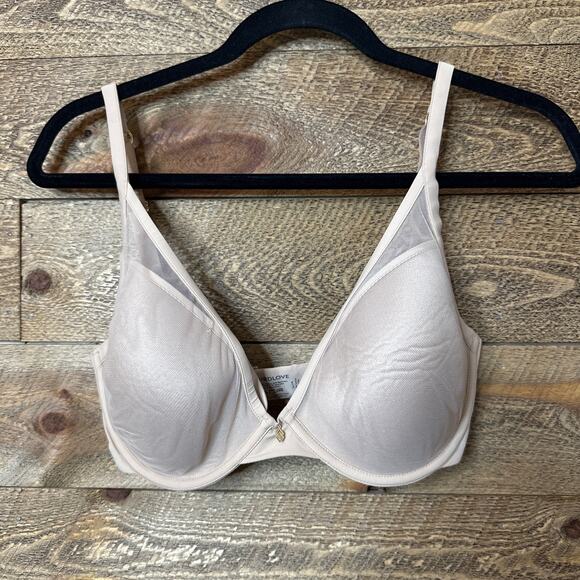 ThirdLove 24/7 Classic Upliftr Plunge Bra Cream Mesh Stretch Size 32F - Picture 3 of 5